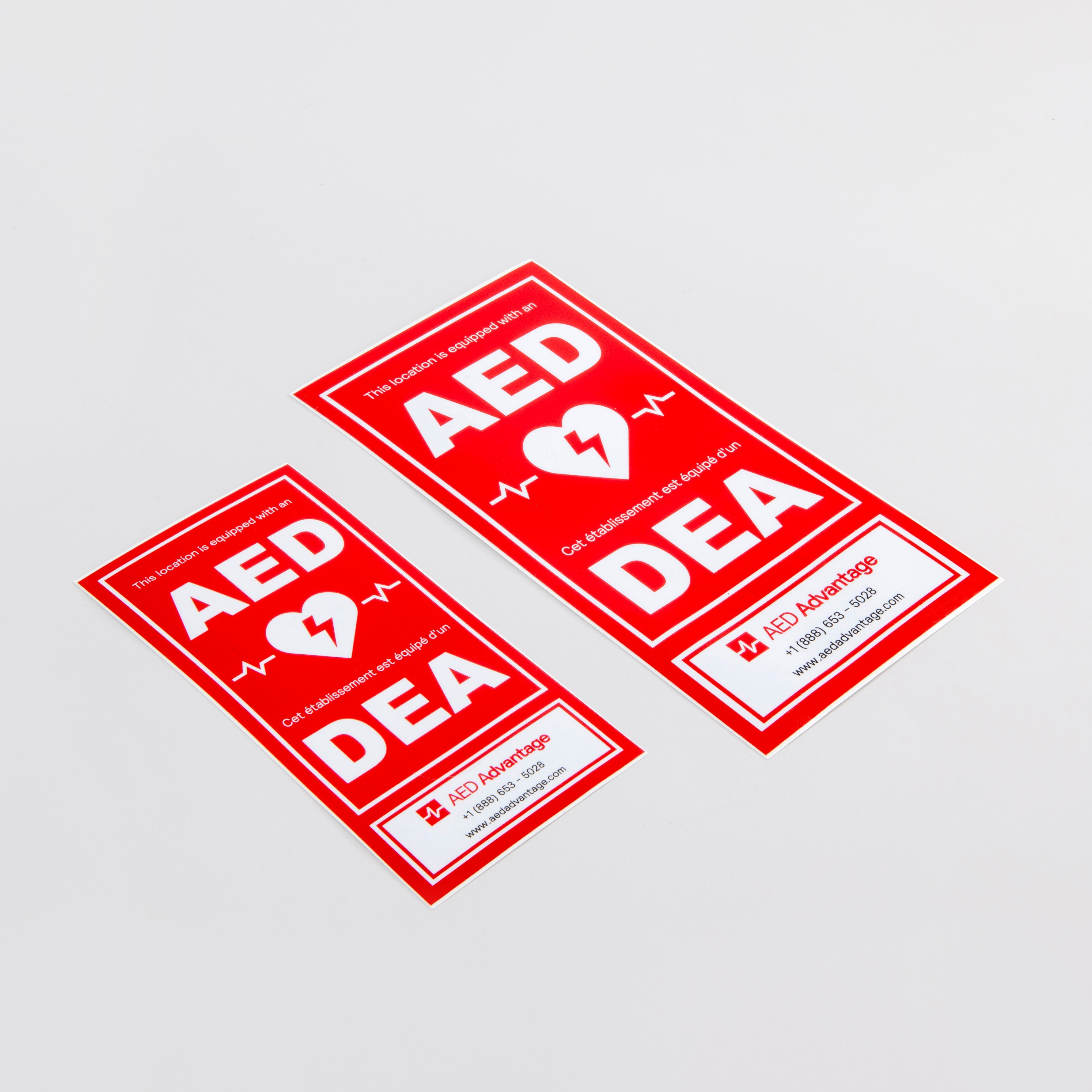Two rectangular high visibility cabinet decals. One small size and one big size.