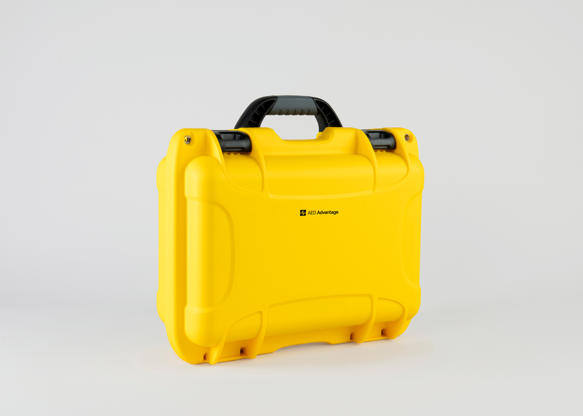 A durable yellow hardshell AED carry case