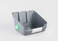 A gray bracket that mounts on a wall to hold a ZOLL AED 3 defibrillator