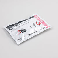 A white rectangular foil package containing pediatric pads for the LIFEPAK CR2 defibrillator